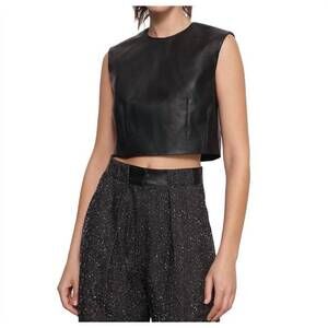 NEW SABINA MUSAYEV dida leather crop top in black